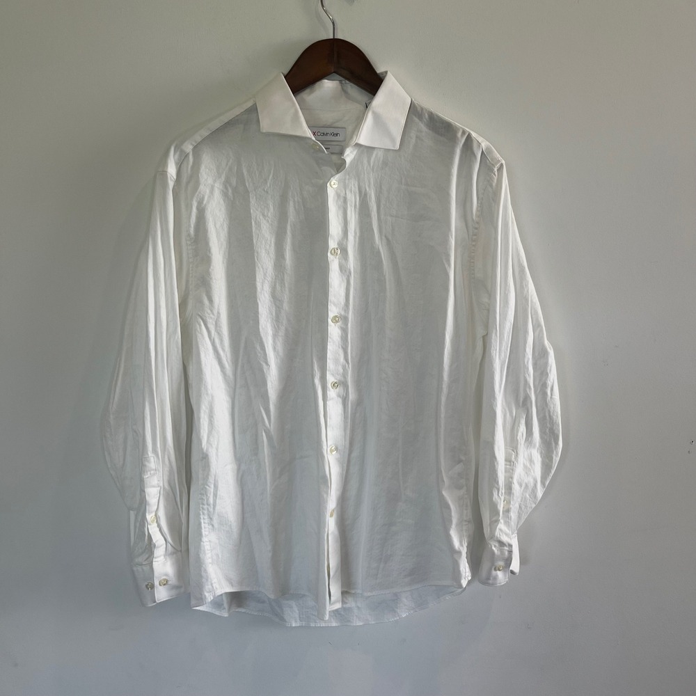 Calvin Klein X Stretch Mens White Long Sleeve Dress Shirt 16.5 32/33 L